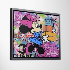 Minnie Mouse Banksy Shopping Pittura a olio Stampa pop art, Dipinti di lusso Stampe di moda Cartone animato Regalo di compleanno di Natale, Arte di Minnie Mouse