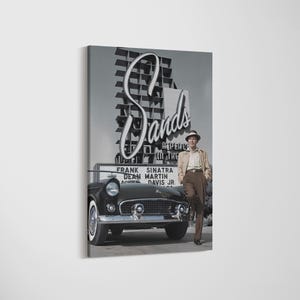 Lienzo de Frank Sinatra en el Hotel Sands y un Corvette negro de Las Vegas, arte mural musical de los años 50, pósteres, imágenes, pinturas y fotos.