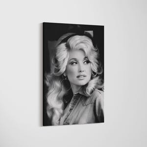 Impression sur toile rétro Dolly Parton : photographies vintage en noir et blanc, art mural encadré