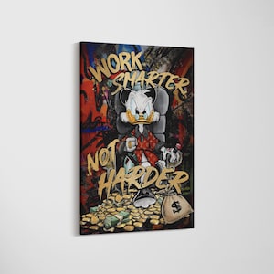 Scrooge McDuck Canvas Art, Work Smarter, Not Harder Wall Art, Comic Cartoon Pop Art Wall Decor, Pop Art