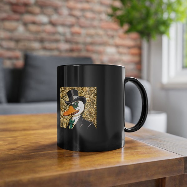 Black Mug Featuring a Unique Duck Design - Perfect Gift for Nature Lovers & Duck Enthusiasts