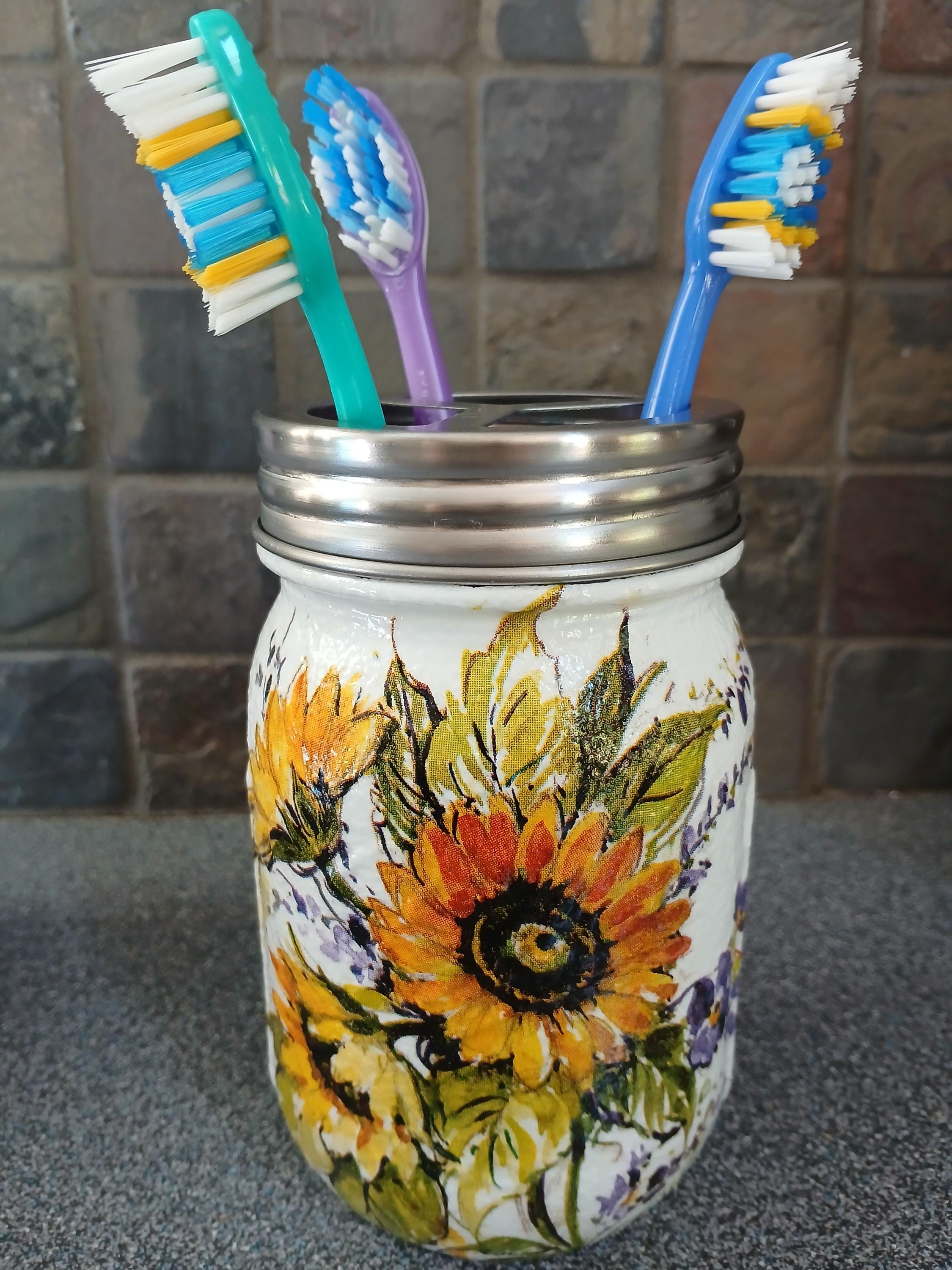 Sunflower Decoupage Mason Jar Bathroom Set, Farmhouse Decor - Etsy