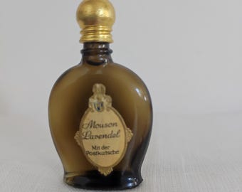 Vintage Mouson Lavendel miniatuur parfum ca. 6 ml J.G. Mouson & Cie. Duitse zeldzame amberkleurige glazen fles met metalen dop, jaren 30-50