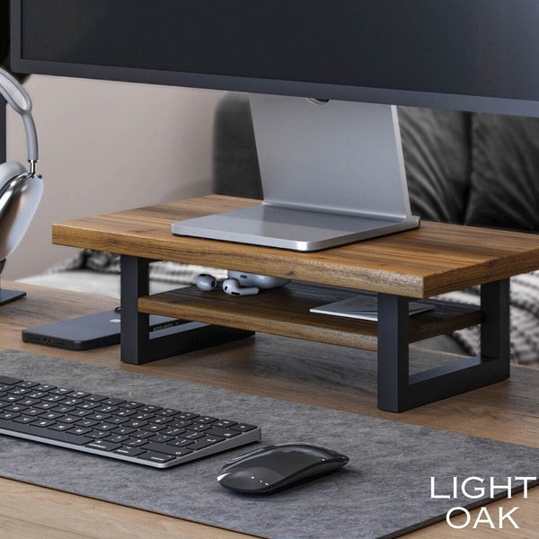 New Solid wood monitor stand for desk - Desk shelf - Office organization - Dual desk riser - Home office stand