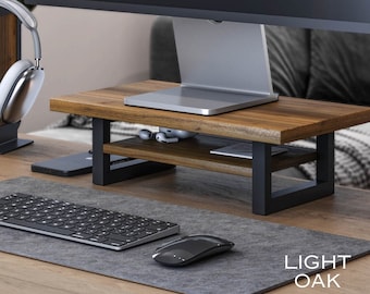 Nuovo Supporto per monitor in legno massello da scrivania - Scaffale da scrivania - Organizzazione ufficio - Doppio rialzo da scrivania - Supporto per home office