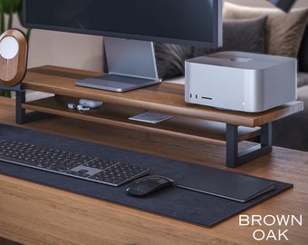 Premium monitorstandaard van massief hout met plank, computermonitorverhoger, computerstandaard, houten laptopstandaard