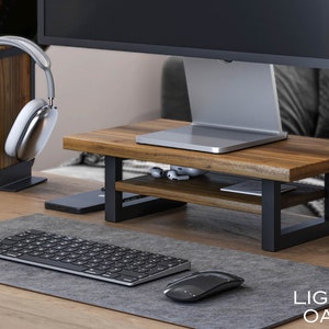 Premium Monitor Stand from solid Wood with Shelf, Computer Monitor Riser, Computer Stand, Wood Laptop Stand Desk image 3