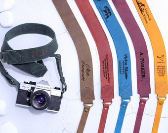 Courroie d'appareil photo en cuir unique avec porte-objectif et boîte-cadeau en bois. Incroyable support pour appareil photo, cadeau parfait et accessoires pour photographe