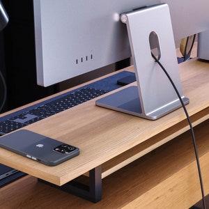Support d'écran haut de gamme en bois massif avec étagère, contremarche pour écran d'ordinateur, support d'ordinateur, bureau en bois pour ordinateur portable image 7