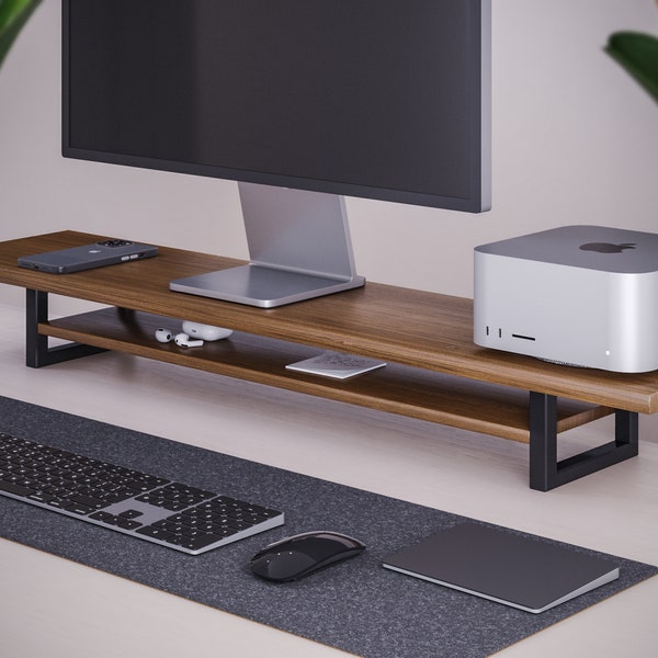 Neuer Monitorständer aus massivem Holz für den Schreibtisch – Schreibtischregal – Büroorganisation – Duale Schreibtischerhöhung – Home-Office-Ständer