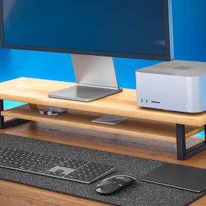 Support d'écran haut de gamme en bois massif avec étagère, contremarche pour écran d'ordinateur, support d'ordinateur, bureau en bois pour ordinateur portable image 5