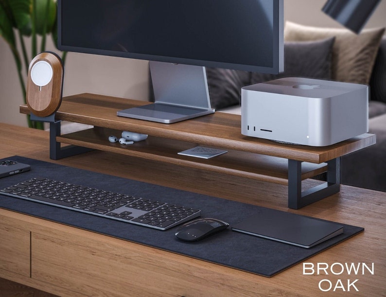 Premium Monitor Stand from solid Wood with Shelf, Computer Monitor Riser, Computer Stand, Wood Laptop Stand Desk image 1