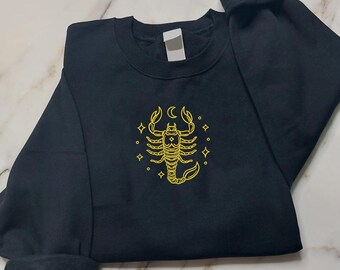 Embroidered Zodiac Sweatshirt, Horoscope Sweater, Zodiac Birthday Gift, Scorpio Gemini Cancer Leo Virgo Aquarius Pisces, Astrology Gift