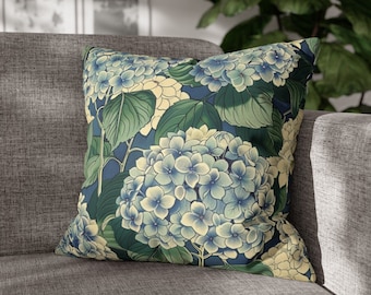Élégante taie d'oreiller décorative en forme d'hortensia inspirée de William Morris