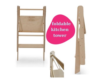 THIN Foldable Kitchen Tower,Foldable Helper Tower,Folding Tower,Adjustable Height Helper Stool,Toddler Step Stool,Learning Stool