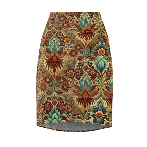 Malaysian Batik Blossom: Traditional-Inspired Women's Pencil Skirt