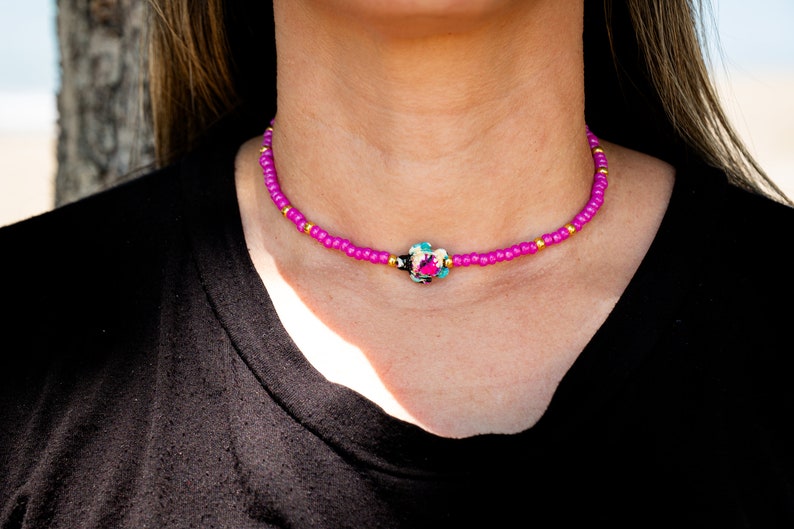 Gorgeous seed bead Choker featuring a focal turtle pendant, perfect for nature lovers seeking a modern look.