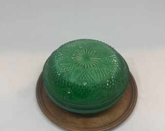 Art deco Czech malachite glass jewelry box powder box