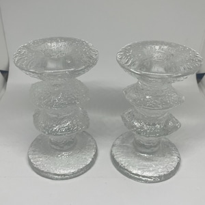 Iitalla Finland Timo Sarpaneva Festivo glass pair of candle holders 2 rings