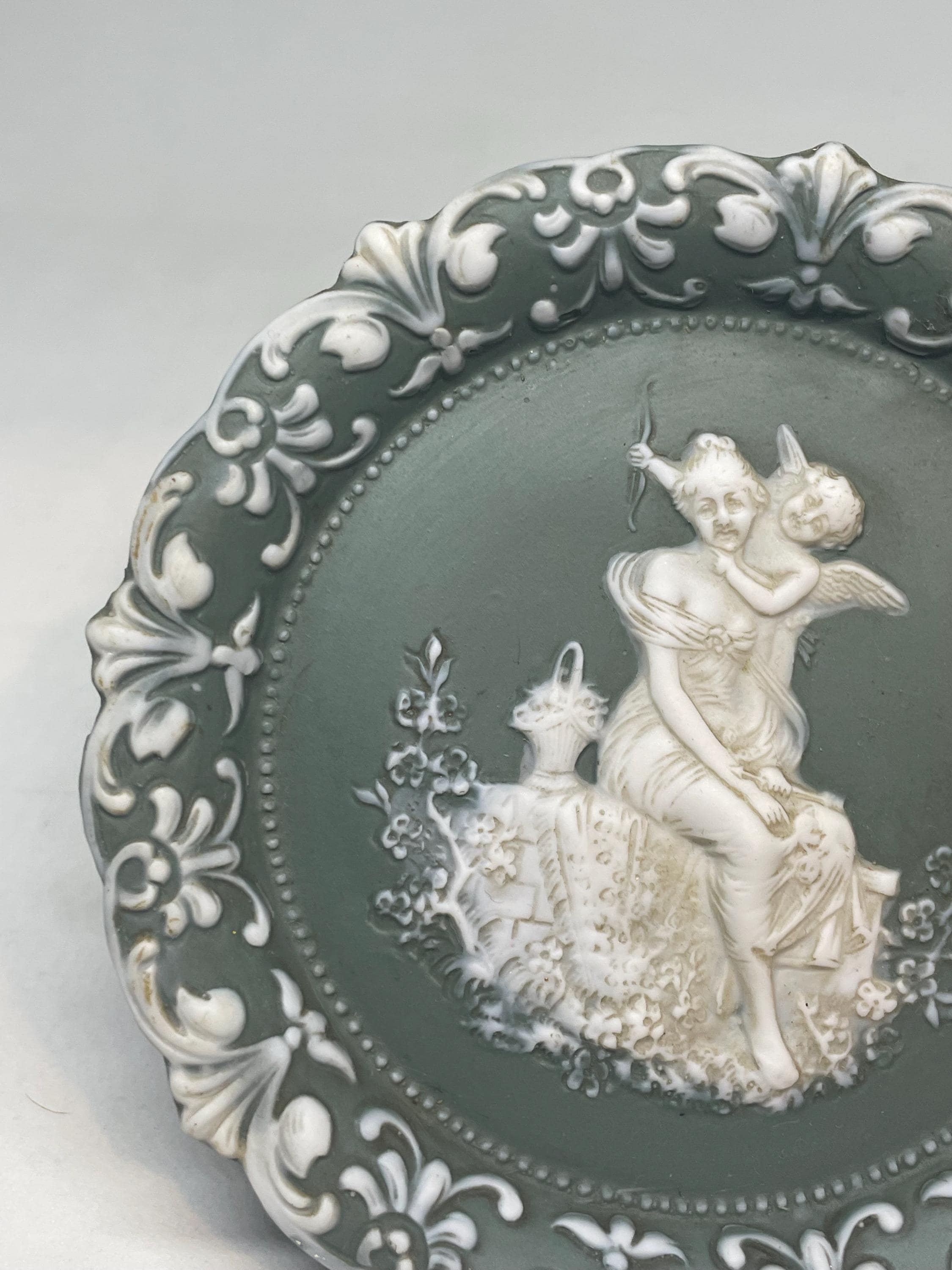 Vintage Sage Green Jasperware Woman and Cupid Wall Plaque - Etsy