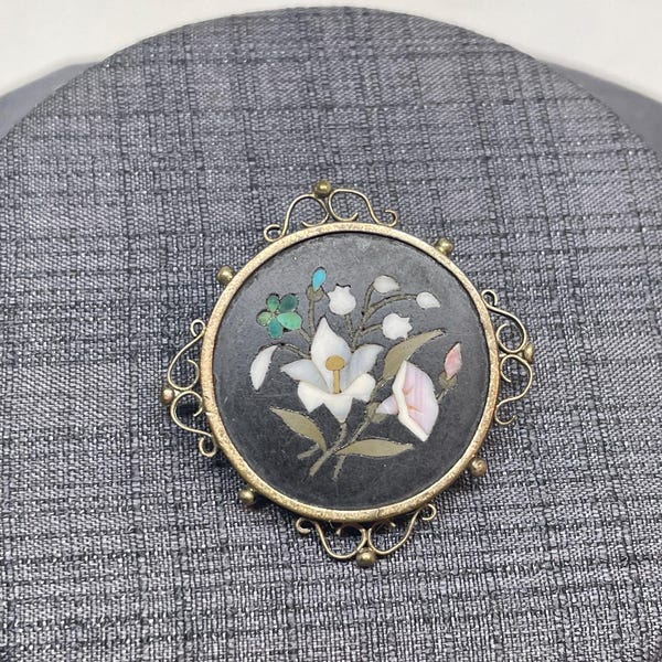 Antique Victorian Pietra Dura Brooch