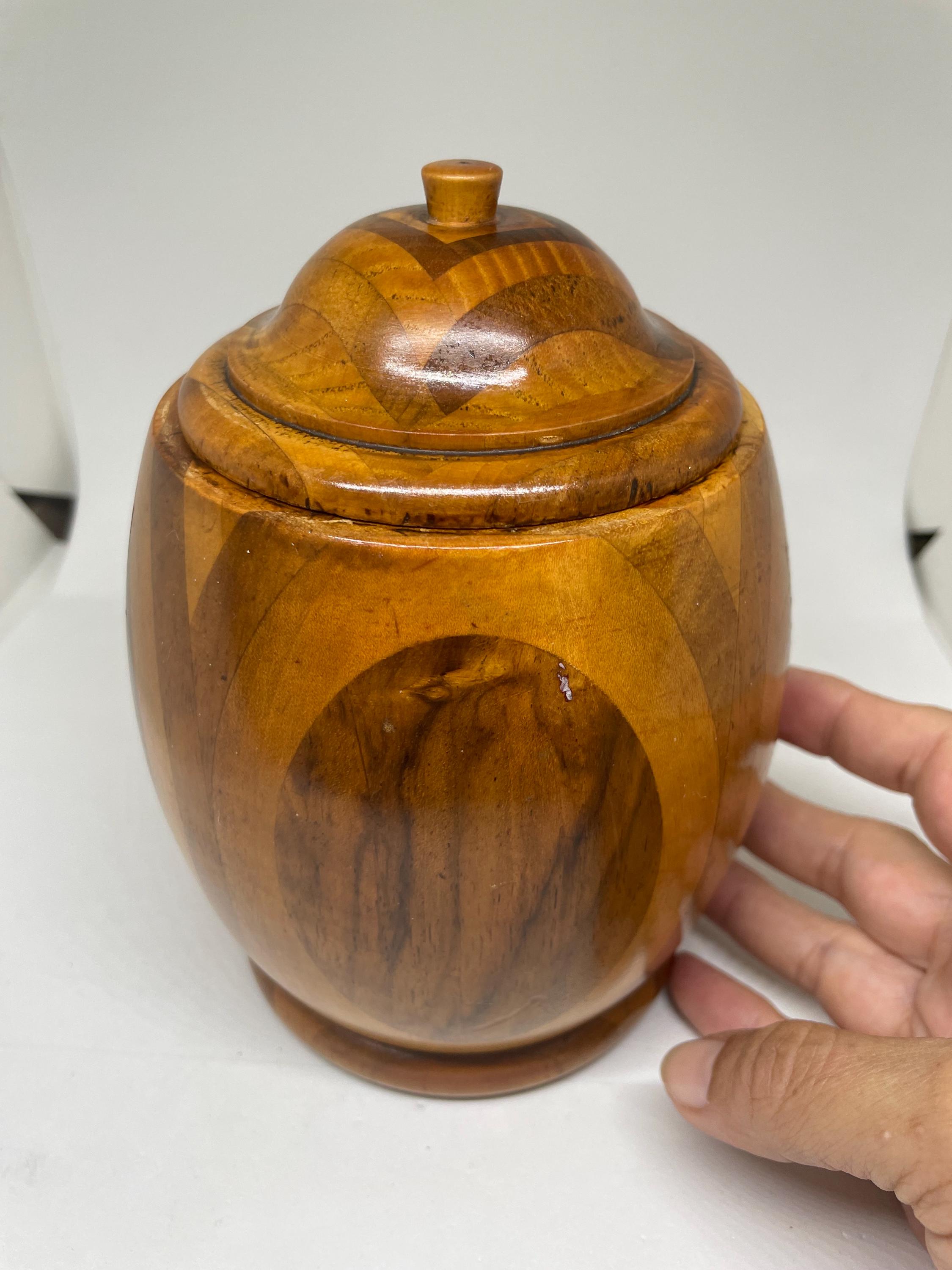 antique wooden tobacco jar VINTAGE TURNED TIMBER AUSTRALIAN MULGA WOOD LIDDED CADDY Vintage Wooden Tobacco Jar, Decorative