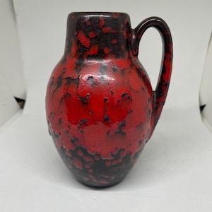 Vintage Mid Century West Germany red Scheurich fat lava vase model 414-16