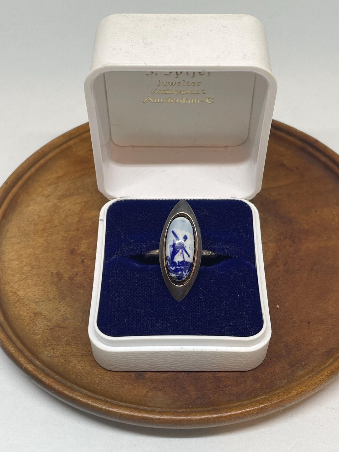 Vintage Silver and Porcelain Delft’s Blauw Windmill Ring - Etsy