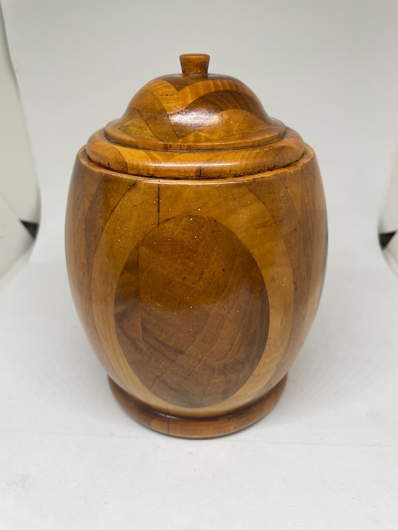 Vintage Wooden Tobacco Jar, Decorative Storage (18x12 Cm)