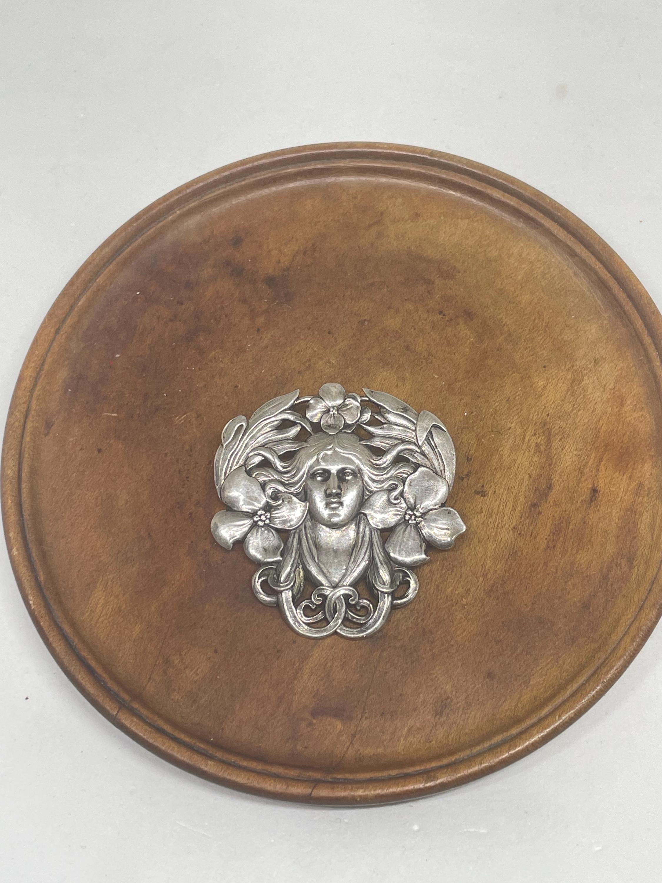 Broche Ancienne Style Art Nouveau / Mucha - Métal Argenté, Occasion, Bijou Vintage