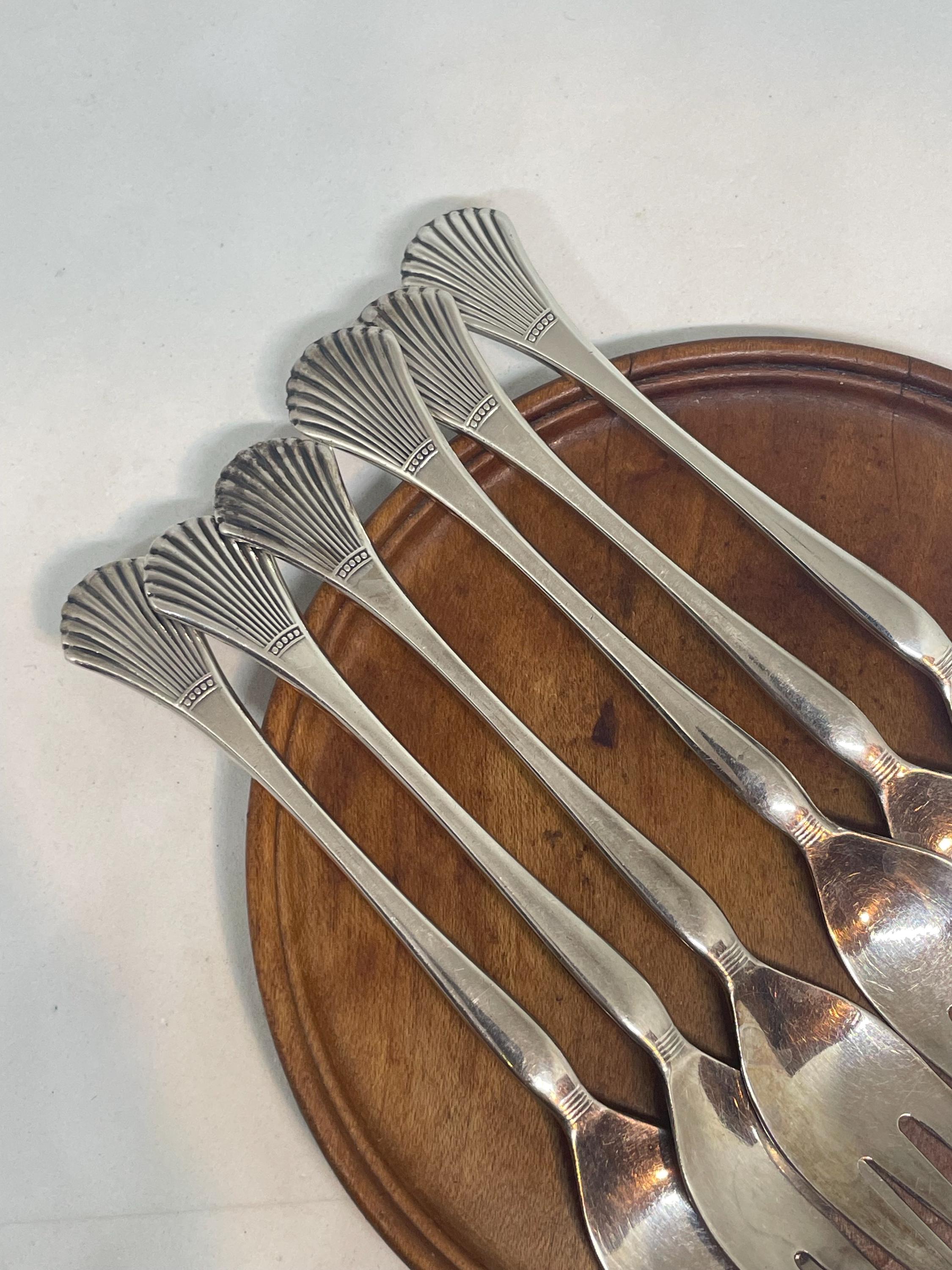 Set De 6 Fourchettes à Dessert Art Déco – Métal Argenté, 14,5 Cm