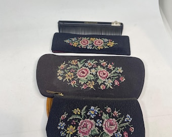 Vintage Petit Point 3 Pieces Set with comb Unzerbrechlich