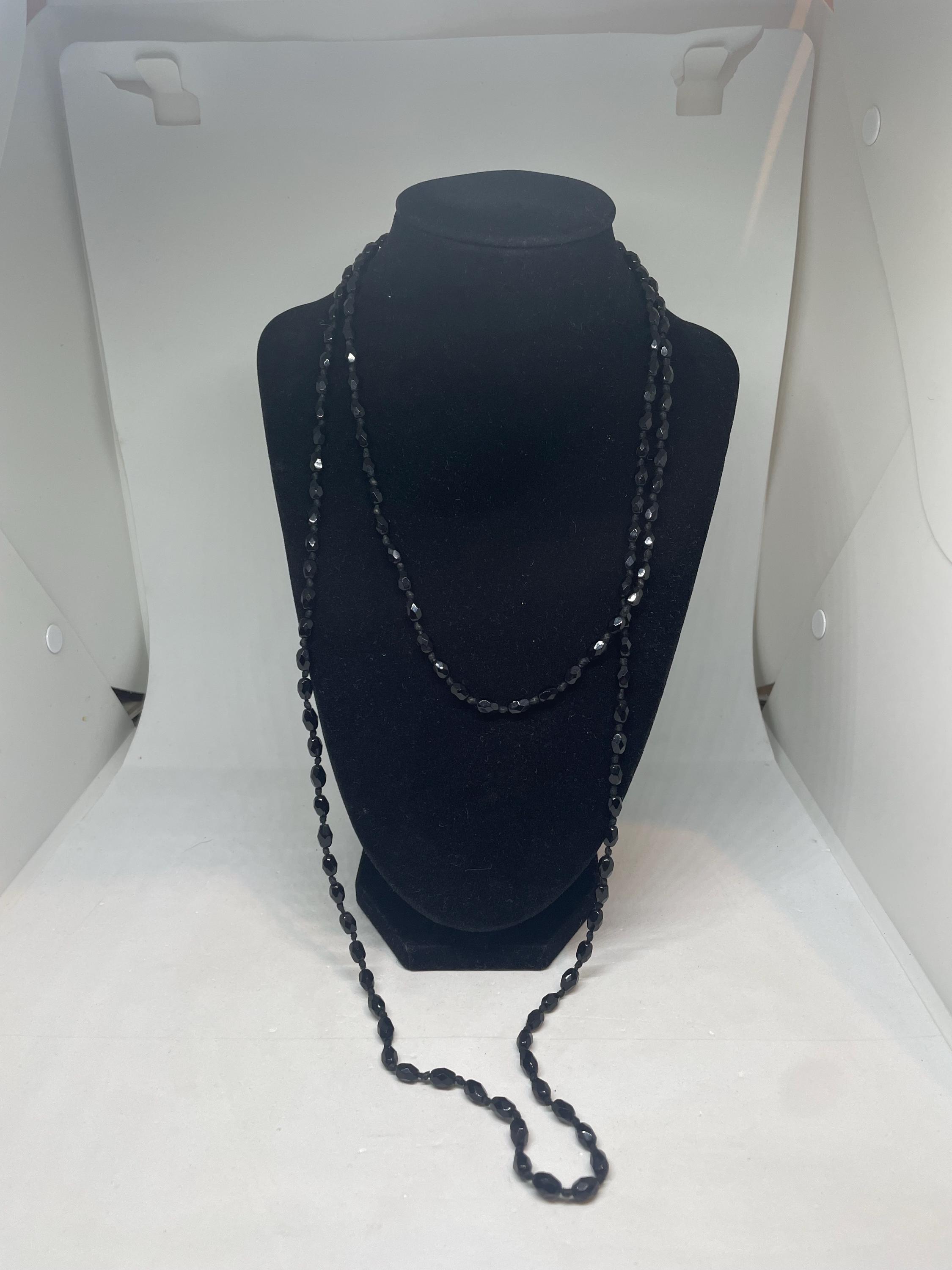 Collier De Deuil Ancien Vintage - Ras-du-cou Noir, Pierre De Jais Et Verre, France