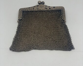 Monedero de correo de cadena de plata antigua, bolso chatelaine