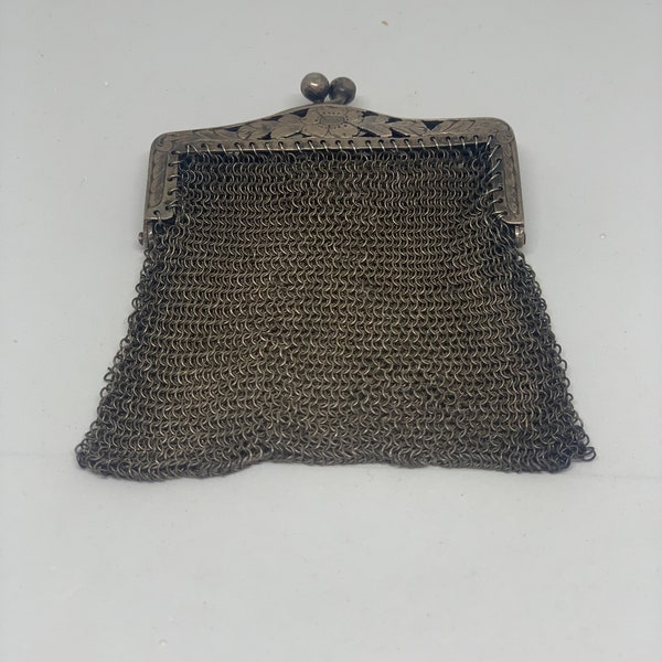 Antique silver chain mail purse, chatelaine purse