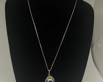 Vintage Silver Iris Glass pendant necklace