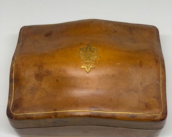 Vintage Italian leather box with gold embossing. Florentine box