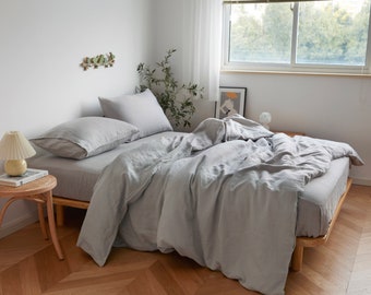 Organic Stone‑Washed Linen Sheet Set – Queen or King Size – Breathable, Hypoallergenic Bedding in White or Grey, New Home Gift for Wedding
