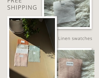 Linen Fabric Swatches | Organic Linen Samples | Free Shipping | Color Sample Set – White, Oatmeal, Mint, Dusty Pink, Terracotta, Blue