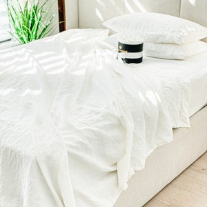White Linen King Sheet Set: Stone Washed, OEKO-TEX Certified