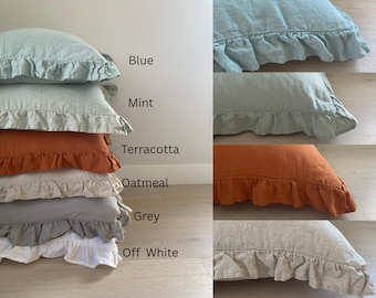 Ruffled Linen Euro Sham: Organic Flax Pillow Cover (26x26)
