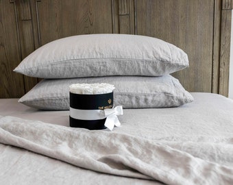 Linen Pillowcase – White, Grey, Warm Grey | 20x30 or 20x36 | Organic Flax | Envelope Side Closure | OEKO-TEX | La Dete Design|Pillow Cover