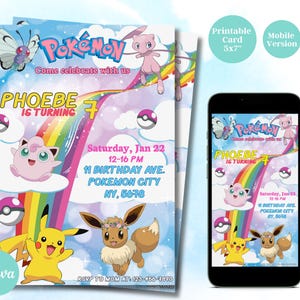 Girl Pokemon Birthday Invitation, Editable Digital Invite (Instant Download)