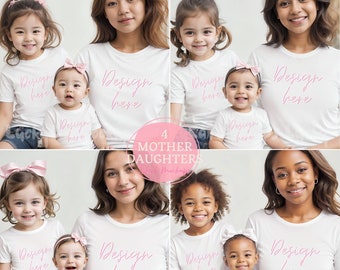 4 Mommy & Me Passende Mutter mit Töchtern Weiß TShirt Mockup Bundle für Kleinkind-Mädchen mit Mama, BC 3001 T-Shirt Mock für Muttertagsgeschenk