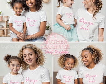4 Mommy & Me Matching Mother Daughter White TShirt Mockup Bella Canvas 3001 Cute Toddler Girl with mom Shirt Mock Mothers Day gift and more