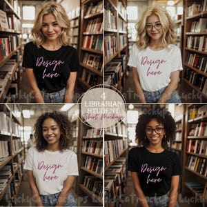 Librarian T-Shirt Mockup: Black and White Design (Pack of 4) (Digital Download)