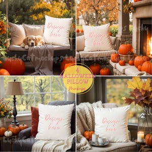 Autumn Halloween Pillow Mockup Bundle (Digital Download)