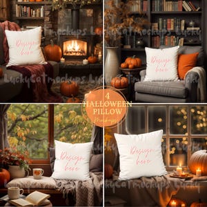 Autumn Halloween Pillow Mockup Set, Styled Cushion (Digital Download)