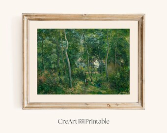 Oil painting a lush green forest and a white house among the trees - Vintage wall art - DIGITAL DOWNLOAD / Ldcp 003