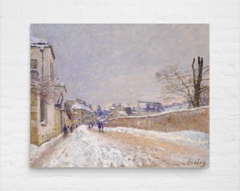 Póster mate - Pintura al óleo, calle nevada en invierno - Arte de pared vintage